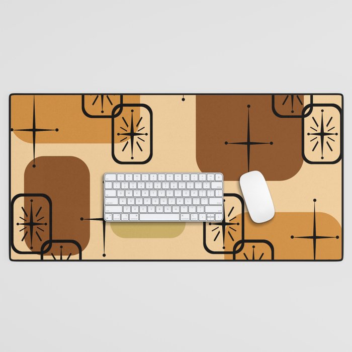 Mid Century Modern Sputnik Cards Ochre Brown Desk Mat Gallery Image 1