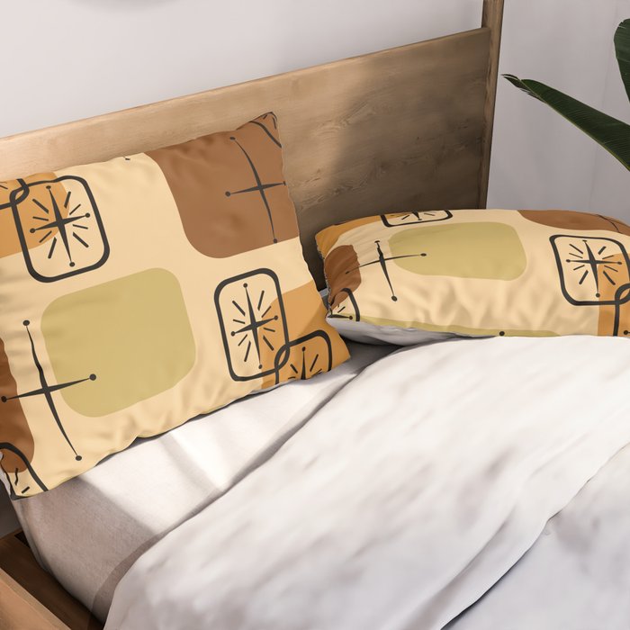 Mid Century Modern Sputnik Cards Ochre Brown Pillow Sham Gallery Image 2
