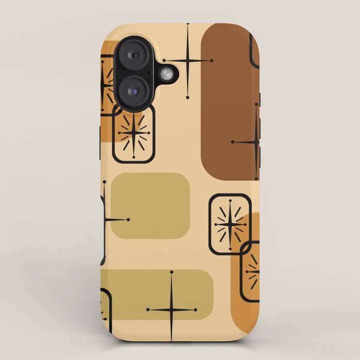 Mid Century Modern Sputnik Cards Ochre Brown iPhone Case Gallery Image 1