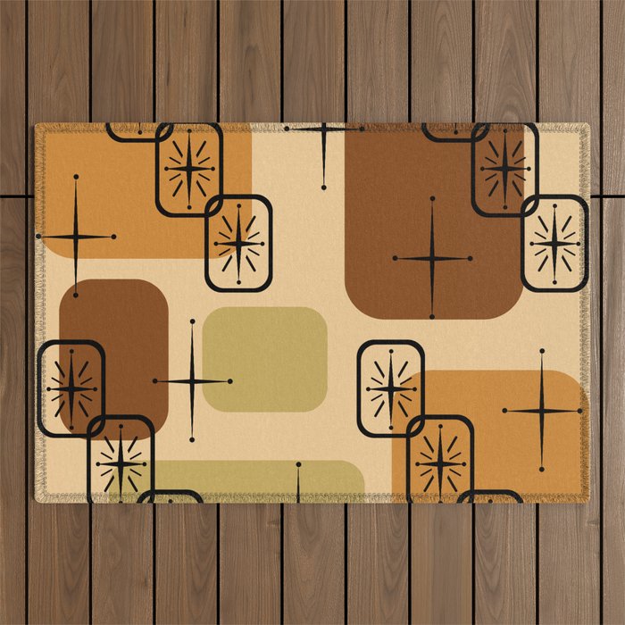 Mid Century Modern Sputnik Cards Ochre Brown Outdoor Rug Gallery Image 1