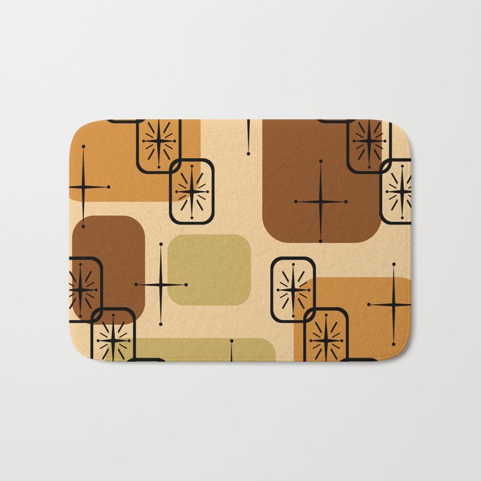Mid Century Modern Sputnik Cards Ochre Brown Bath Mat Gallery Image 1