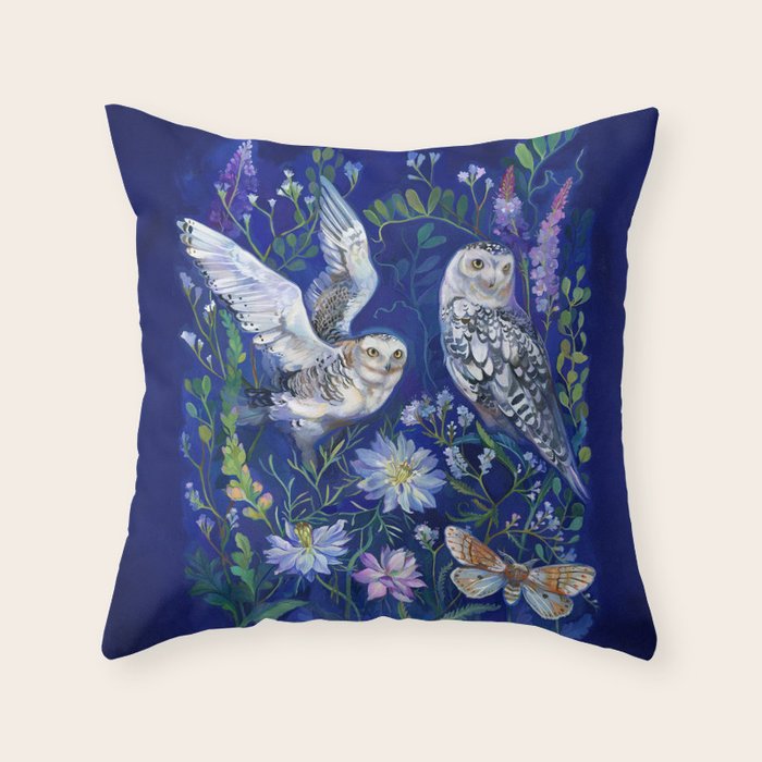 Flower Garden Owls Throw Pillow Gallery Image 6