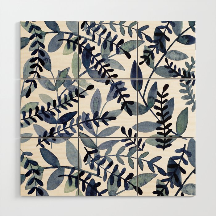 Watercolor branches - indigo Wood Wall Art Gallery Image 1