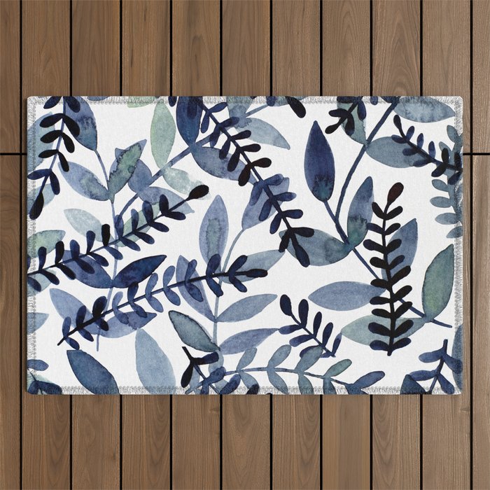 Watercolor branches - indigo Outdoor Rug Gallery Image 1