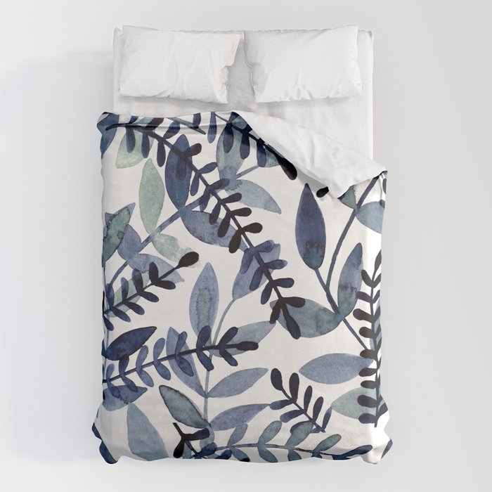 Watercolor branches - indigo Duvet Cover Gallery Image 1