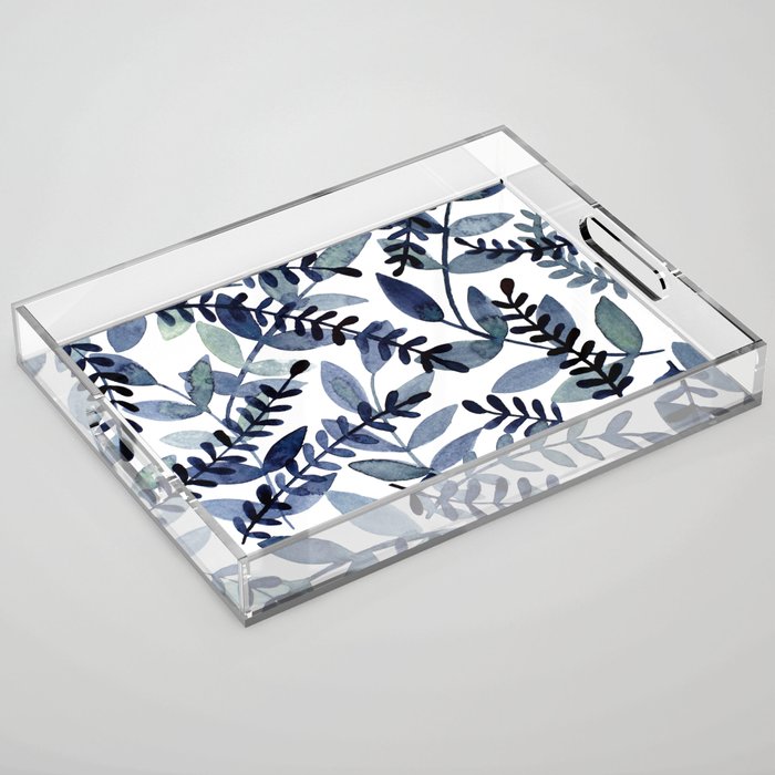 Watercolor branches - indigo Acrylic Tray Gallery Image 1
