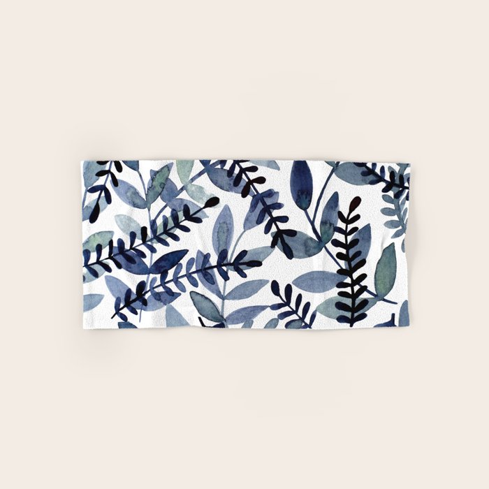 Watercolor branches - indigo Bath Towel Gallery Image 1