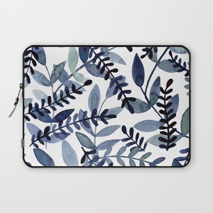 Watercolor branches - indigo Laptop Sleeve Gallery Image 1