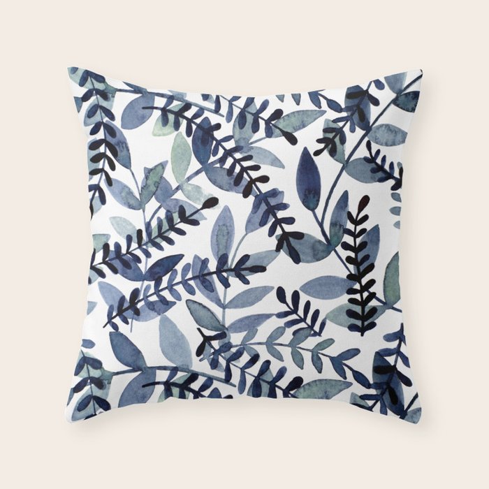 Watercolor branches - indigo Throw Pillow Gallery Image 1