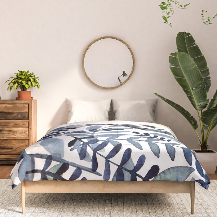 Watercolor branches - indigo Comforter Gallery Image 3