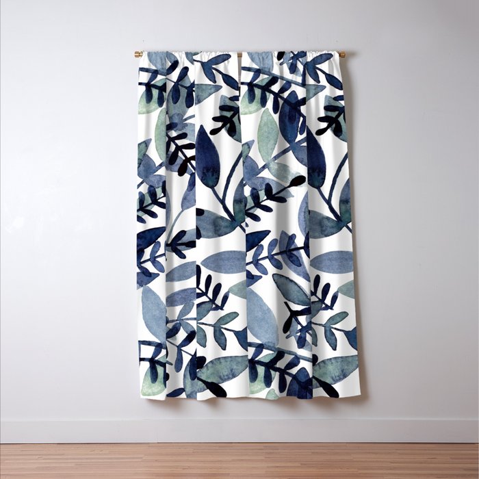 Watercolor branches - indigo Window Curtain Gallery Image 3