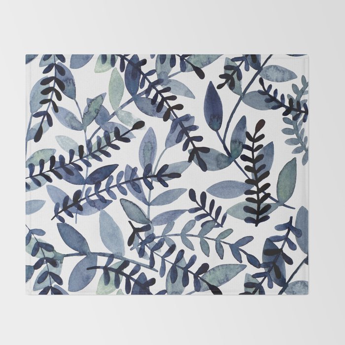 Watercolor branches - indigo Throw Blanket Gallery Image 2
