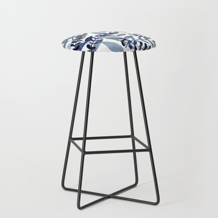 Watercolor branches - indigo Stool