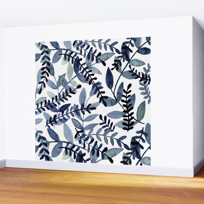 Watercolor branches - indigo Wall Mural Gallery Image 2