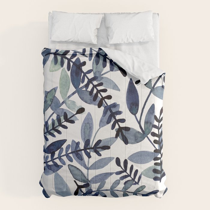 Watercolor branches - indigo Comforter Gallery Image 1