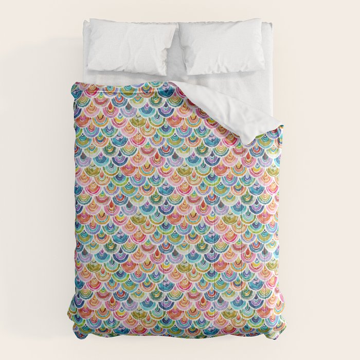STRANGEBOW Rainbow Bold Colorful Scallop Comforter Gallery Image 6