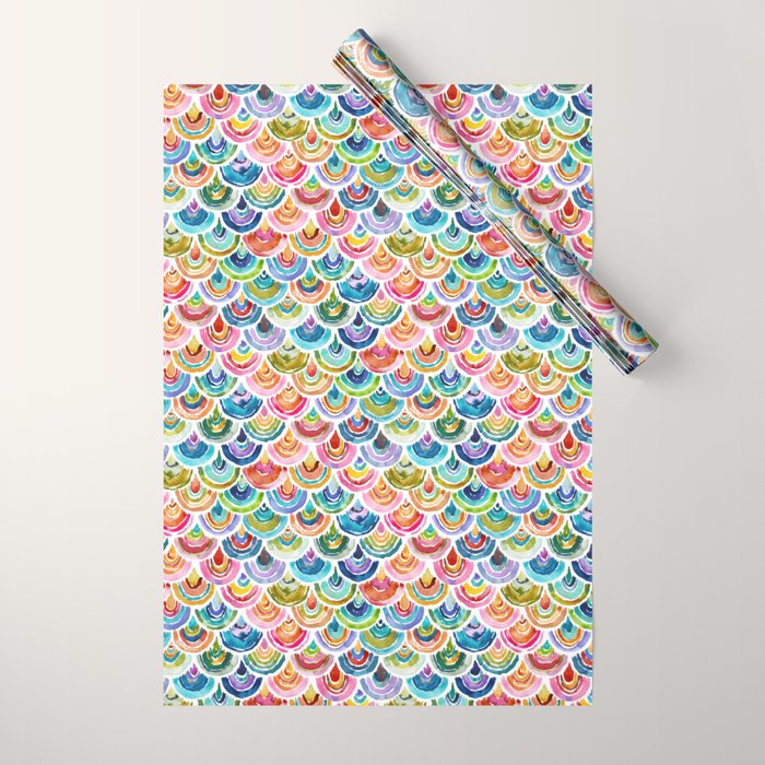 STRANGEBOW Rainbow Bold Colorful Scallop Wrapping Paper Gallery Image 1