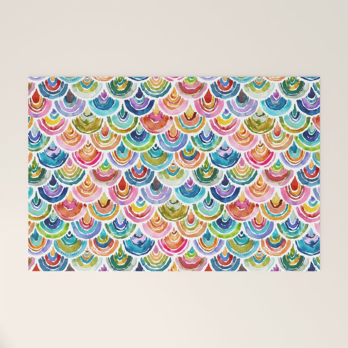 STRANGEBOW Rainbow Bold Colorful Scallop Welcome Mat Gallery Image 1