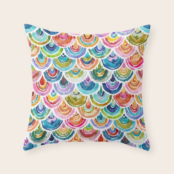 STRANGEBOW Rainbow Bold Colorful Scallop Throw Pillow Gallery Image 1
