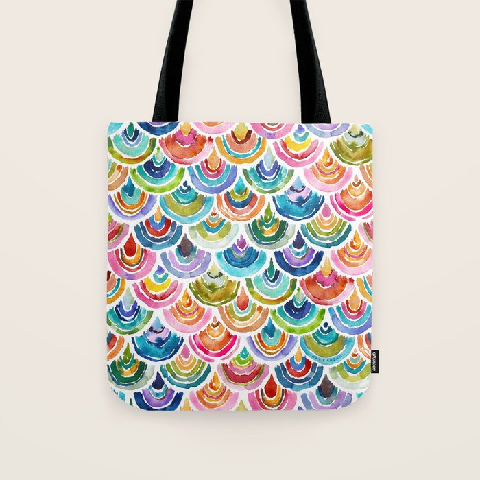 STRANGEBOW Rainbow Bold Colorful Scallop Tote Bag Gallery Image 1