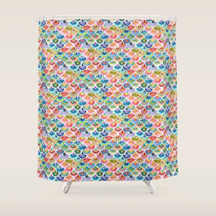 STRANGEBOW Rainbow Bold Colorful Scallop Shower Curtain Gallery Image 1