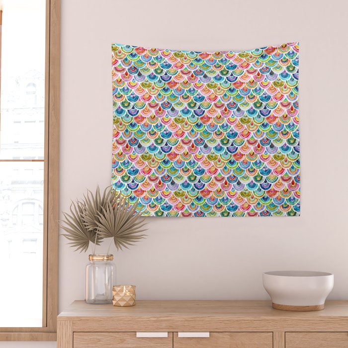 STRANGEBOW Rainbow Bold Colorful Scallop Wall Tapestry Gallery Image 2