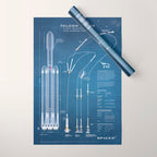 SpaceX Falcon Heavy Spacecraft NASA Rocket Blueprint in High Resolution (light blue) Wrapping Paper Gallery Image 1