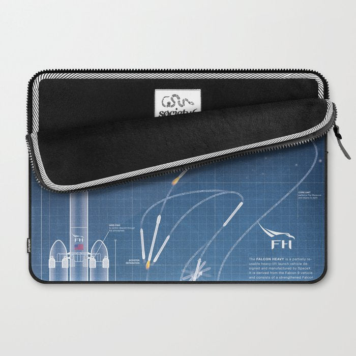 SpaceX Falcon Heavy Spacecraft NASA Rocket Blueprint in High Resolution (light blue) Laptop Sleeve Gallery Image 2