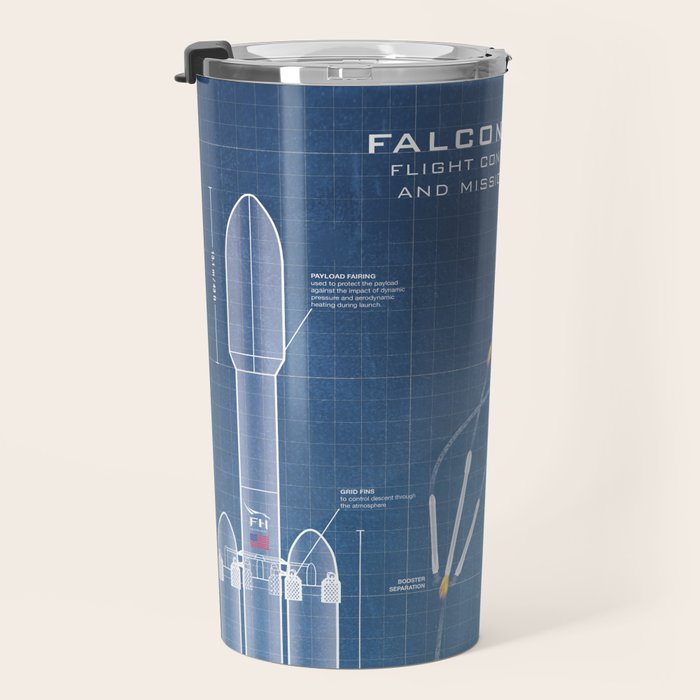 SpaceX Falcon Heavy Spacecraft NASA Rocket Blueprint in High Resolution (light blue) Travel Mug Gallery Image 3