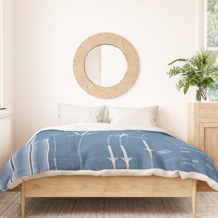 SpaceX Falcon Heavy Spacecraft NASA Rocket Blueprint in High Resolution (light blue) Duvet Cover Gallery Image 3