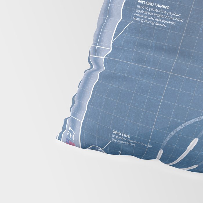 SpaceX Falcon Heavy Spacecraft NASA Rocket Blueprint in High Resolution (light blue) Pillow Sham Gallery Image 4