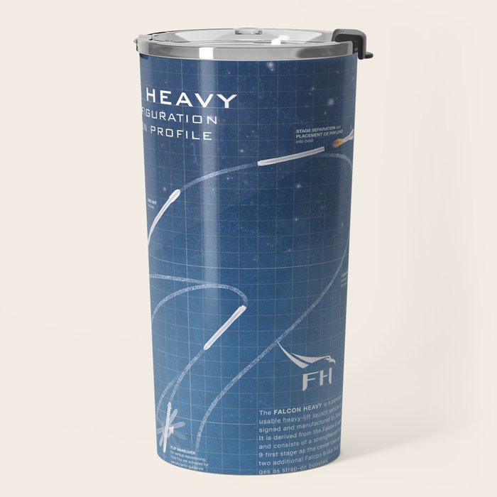 SpaceX Falcon Heavy Spacecraft NASA Rocket Blueprint in High Resolution (light blue) Travel Mug Gallery Image 2