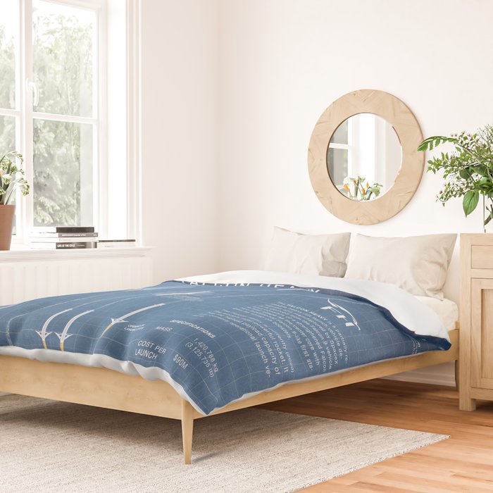 SpaceX Falcon Heavy Spacecraft NASA Rocket Blueprint in High Resolution (light blue) Duvet Cover Gallery Image 2