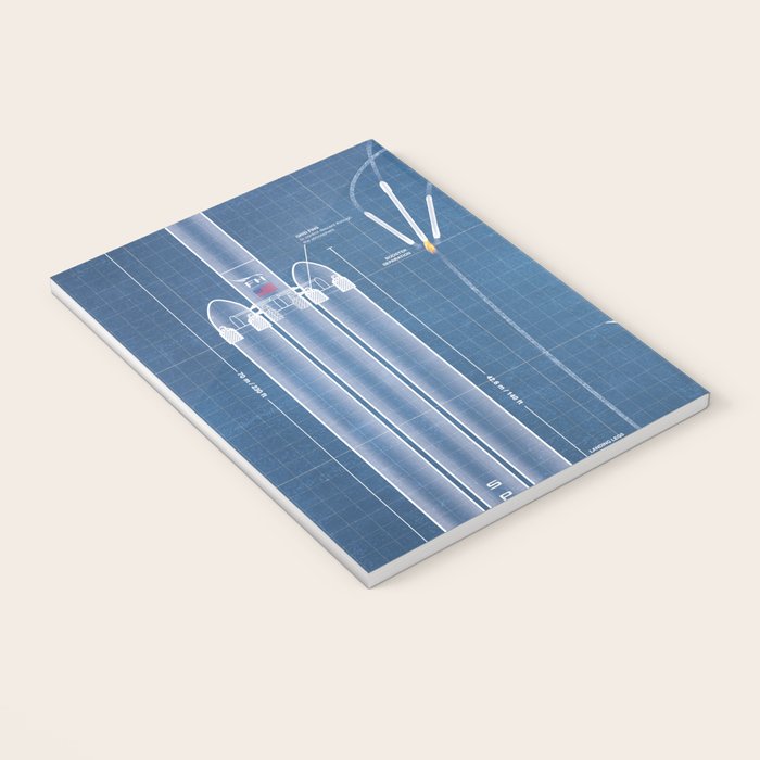 SpaceX Falcon Heavy Spacecraft NASA Rocket Blueprint in High Resolution (light blue) Notebook Gallery Image 3