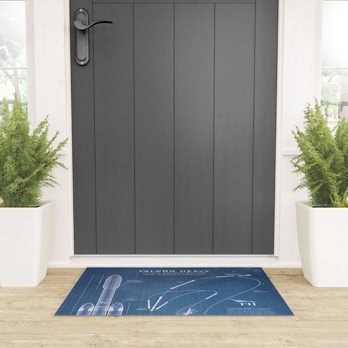 SpaceX Falcon Heavy Spacecraft NASA Rocket Blueprint in High Resolution (light blue) Welcome Mat Gallery Image 3