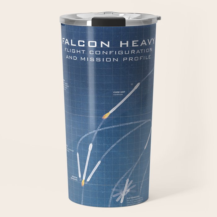SpaceX Falcon Heavy Spacecraft NASA Rocket Blueprint in High Resolution (light blue) Travel Mug Gallery Image 1