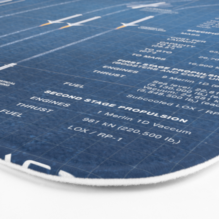 SpaceX Falcon Heavy Spacecraft NASA Rocket Blueprint in High Resolution (light blue) Bath Mat Gallery Image 3