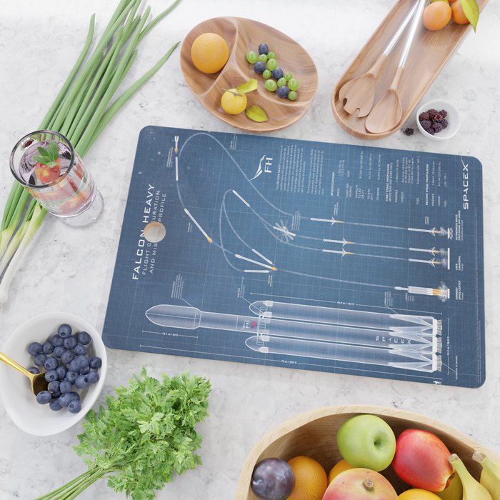 SpaceX Falcon Heavy Spacecraft NASA Rocket Blueprint in High Resolution (light blue) Cutting Board Gallery Image 2