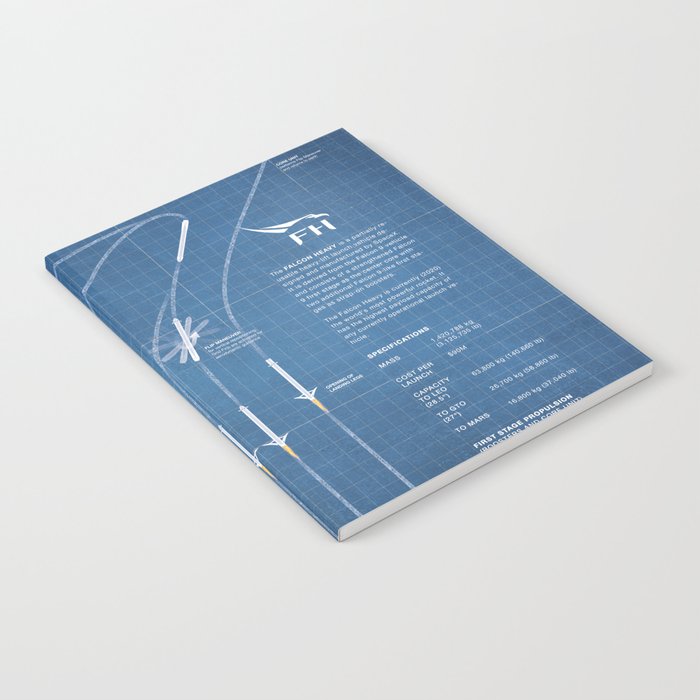 SpaceX Falcon Heavy Spacecraft NASA Rocket Blueprint in High Resolution (light blue) Notebook Gallery Image 1