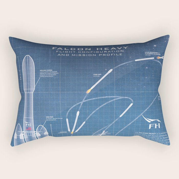 SpaceX Falcon Heavy Spacecraft NASA Rocket Blueprint in High Resolution (light blue) Rectangular Pillow Gallery Image 2