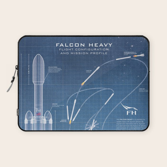 SpaceX Falcon Heavy Spacecraft NASA Rocket Blueprint in High Resolution (light blue) Laptop Sleeve Gallery Image 1