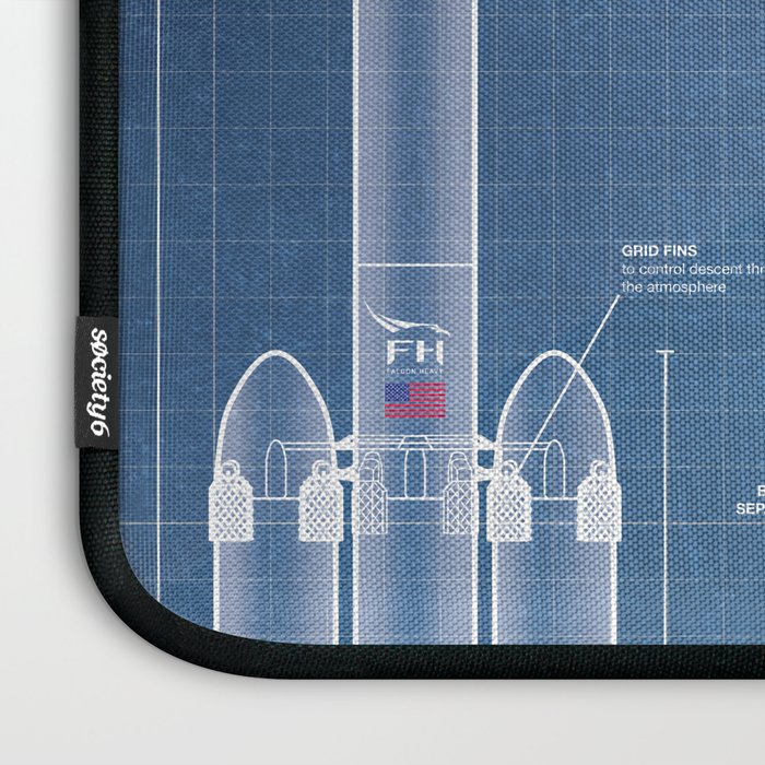 SpaceX Falcon Heavy Spacecraft NASA Rocket Blueprint in High Resolution (light blue) Laptop Sleeve Gallery Image 3