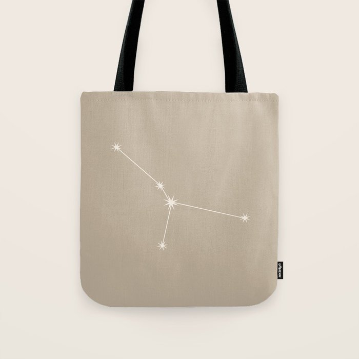 Cancer Zodiac Star Constellation Line Art Beige Tote Bag Gallery Image 1