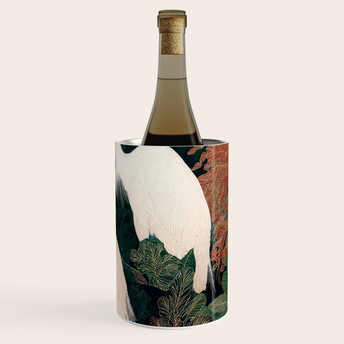 Japanese chinoiserie Bird Wall Art Maximalist Green Print Heron Painting japandi living room poster Wine Chiller Gallery Image 3