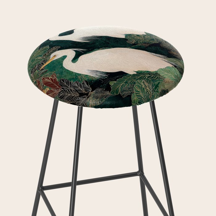 Japanese chinoiserie Bird Wall Art Maximalist Green Print Heron Painting japandi living room poster Stool Gallery Image 2