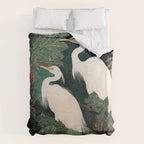Japanese chinoiserie Bird Wall Art Maximalist Green Print Heron Painting japandi living room poster Duvet Cover Gallery Image 6