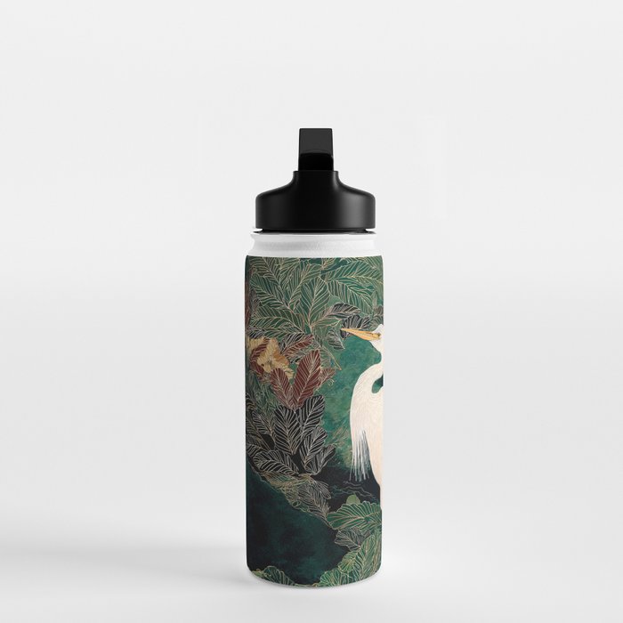 Japanese chinoiserie Bird Wall Art Maximalist Green Print Heron Painting japandi living room poster Water Bottle Gallery Image 3