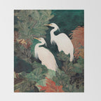 Japanese chinoiserie Bird Wall Art Maximalist Green Print Heron Painting japandi living room poster Throw Blanket Gallery Image 2