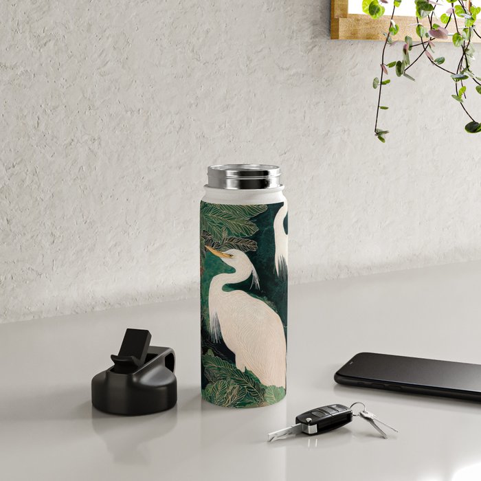 Japanese chinoiserie Bird Wall Art Maximalist Green Print Heron Painting japandi living room poster Water Bottle Gallery Image 4