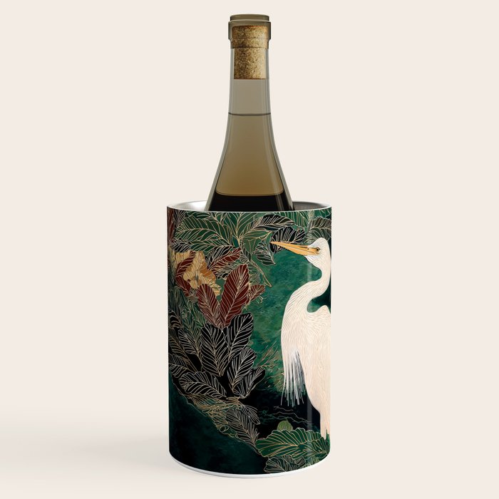 Japanese chinoiserie Bird Wall Art Maximalist Green Print Heron Painting japandi living room poster Wine Chiller Gallery Image 2